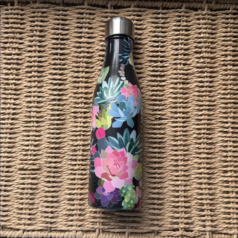 Insulated Floral Water Bottle - Black Multi